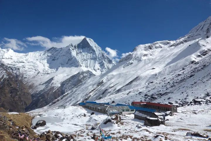 Beautiful view of Annapurna Base Camp covered in snow - Annapurna Sanctuary