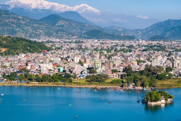 Beautiful view of city pokhara from lakeside pame