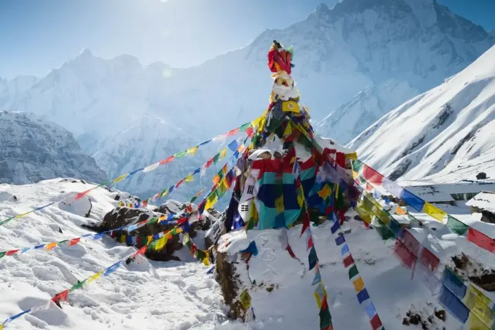Annapurna Base Camp trek view in winter season with snow covered