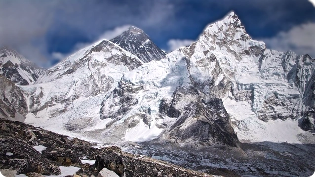 Everest base camp with mt.everest in the back