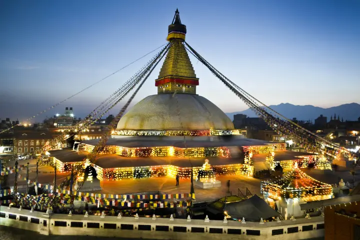 Image featuring the white dome structure of the Boudhanath Stupa included in UNESCO World Heritage Site list.