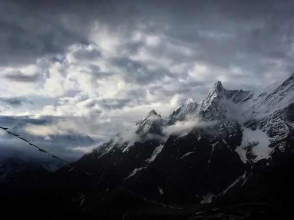 mount manaslu covered in clouds