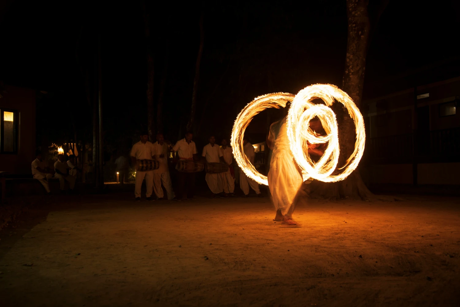 Fire dance shown duing tharu cultural show in chitwan