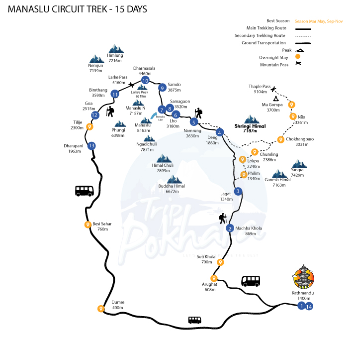 Map of The Manaslu Circuit Trek: Experience Nepal’s Untouched Wilderness